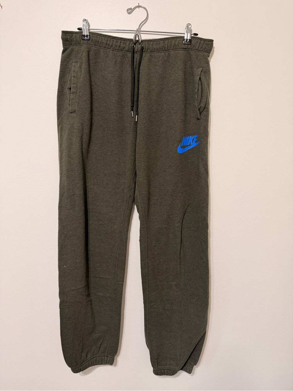 Women’s Nike Olive Green Fleece Jogger Sweatpants with Blue Logo